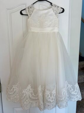 Elegant White Lace + Tulle Flower Girl Dress